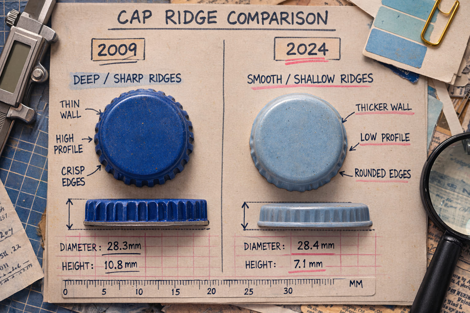 Placeholder image for bottle cap ridge comparison