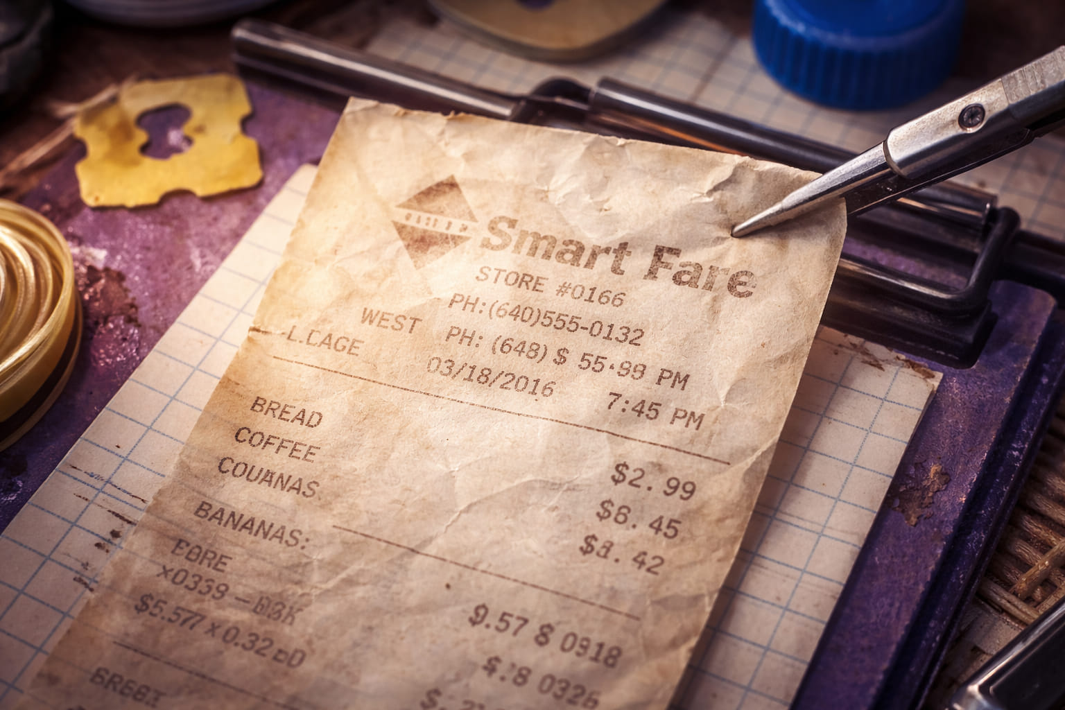 Placeholder image for faded receipt close detail